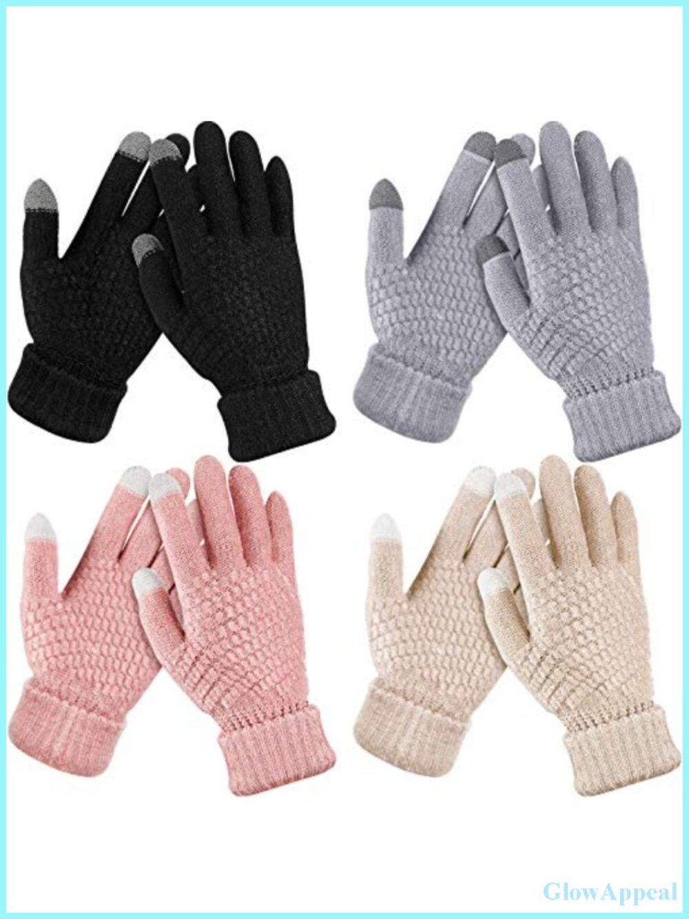 Women's Winter Touch Screen Gloves, Chenille Fleece-Lined, 4 Pairs, Black Gray